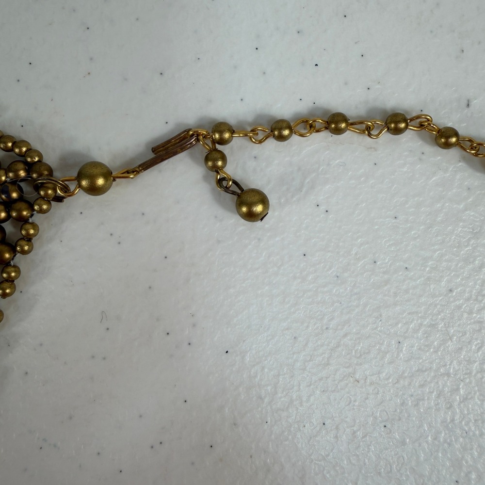 Vintage Necklace Peter Pan Collar Beaded Openwork Lattice Antique Gold Tone - Picture 5 of 8